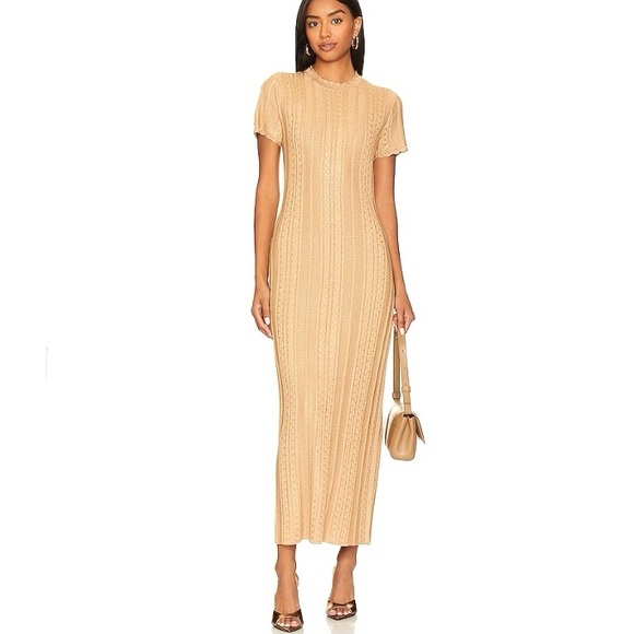 Show Me Your MuMu Valleta Gold/Tan Shimmer Knit Maxi Dress - Picture 1 of 10